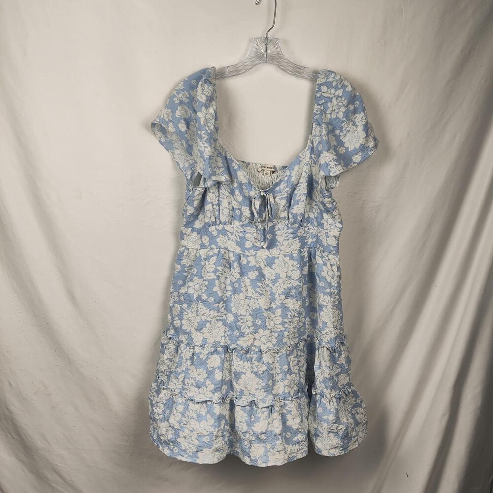 Francesca's Dress Womens Large Blue Floral Smocked Ruffle Short Sundress Summer